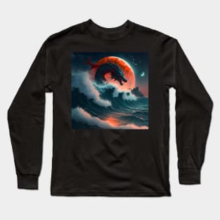 Dragon Flying over the Moon and the Ocean Long Sleeve T-Shirt